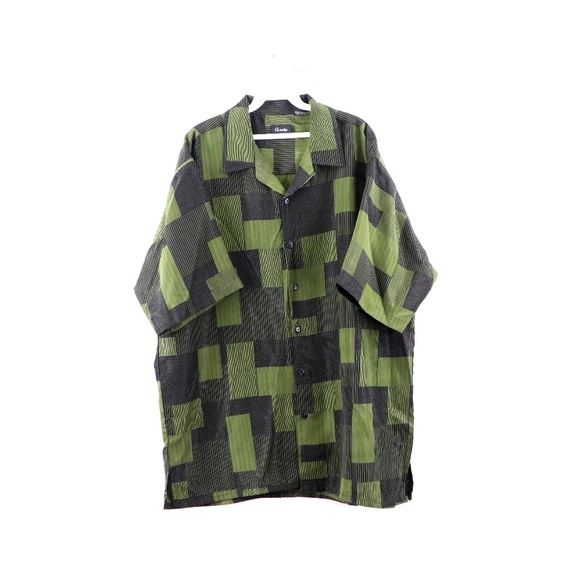 90s Streetwear Plaid Patchwork Button Shirt - Picture 1 of 8